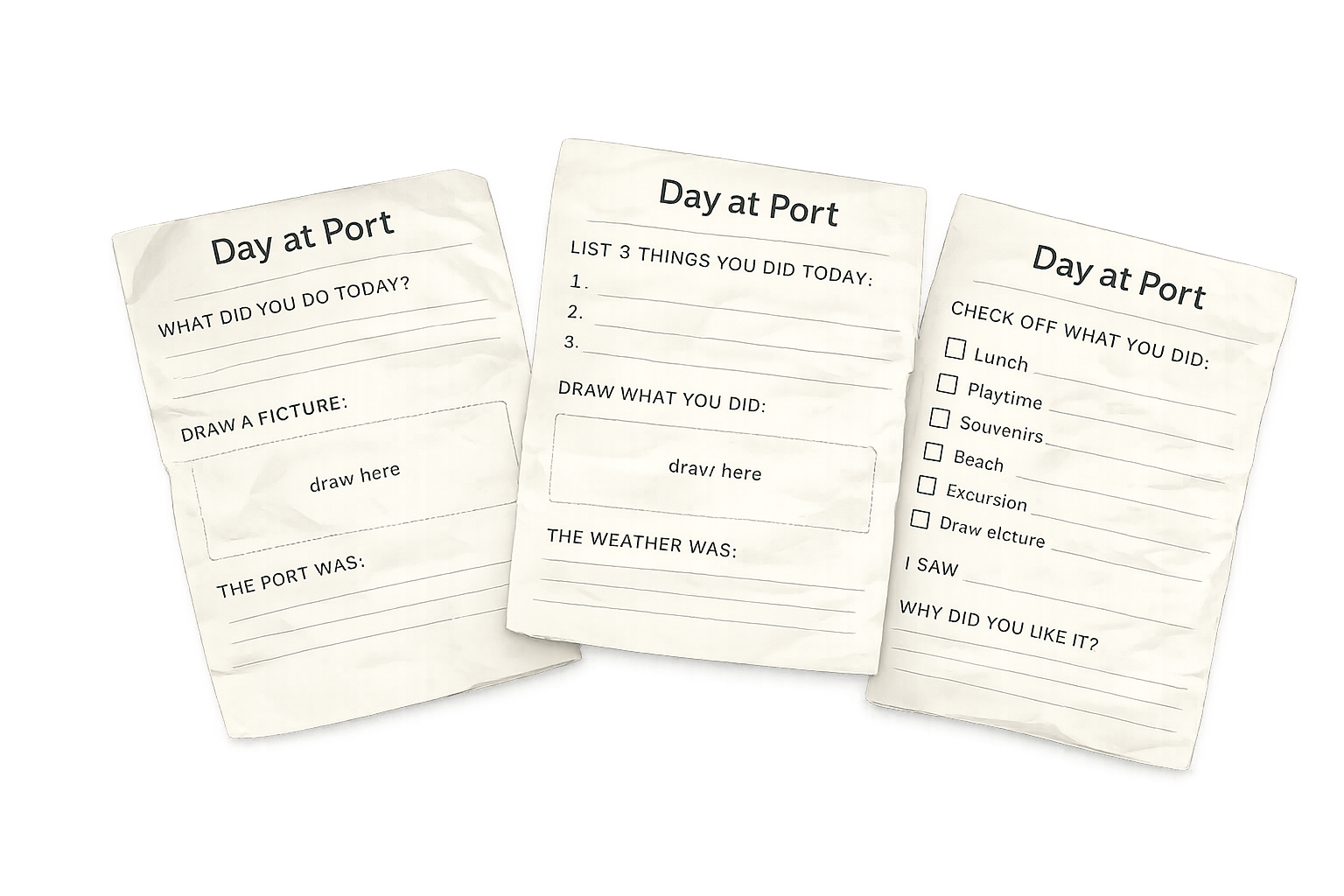 Generic blank kids travel journal with empty pages and no cruise-specific activities