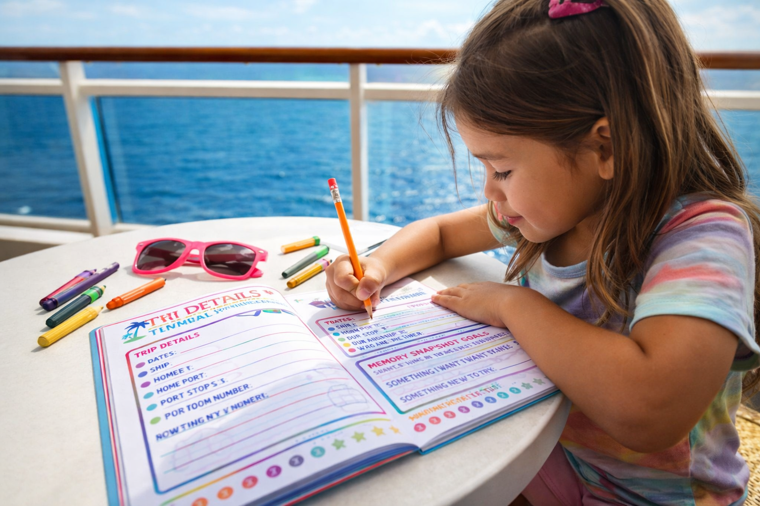 Child enjoying their Passport Pal journal on a cruise